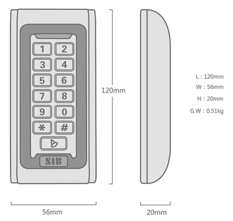 RF600EM K�lt�ri v�z�ll� vand�lbiztos sz�mk�dos RFID seg�dolvas� m�retei